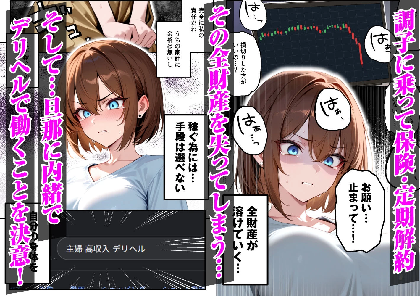 d_654151 | 【人妻デリヘルNTR】デリヘル呼んだら先輩の妻が来た〜FXにハマった貞淑妻が堕ちるまで〜【あまくち工房】 - サンプル画像2