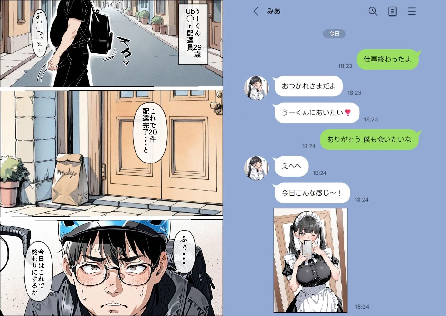 d_656063 | Ub●rの配達先で推しコンカフェ嬢が彼氏とヤってた話【ピココミック】 - サンプル画像1
