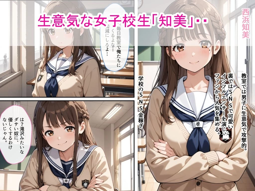 d_678379 | 生意気女子校生がSNS配信の秘密を同級生に握られ教室で中出しされた話【AIザッハトルテ】 - サンプル画像1